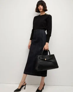 Nelia Cashmere Pullover | Button Accent in Black