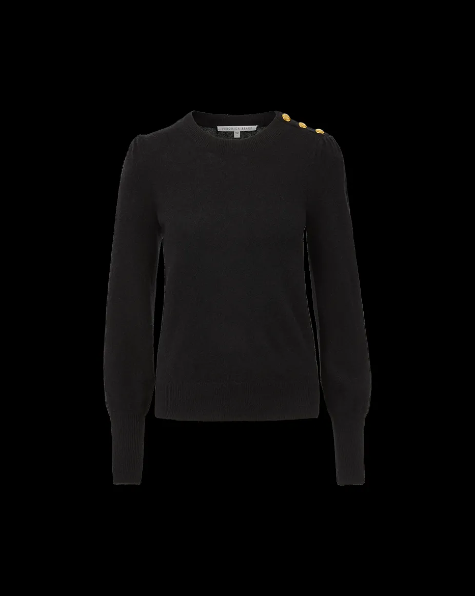 Nelia Cashmere Pullover | Button Accent in Black