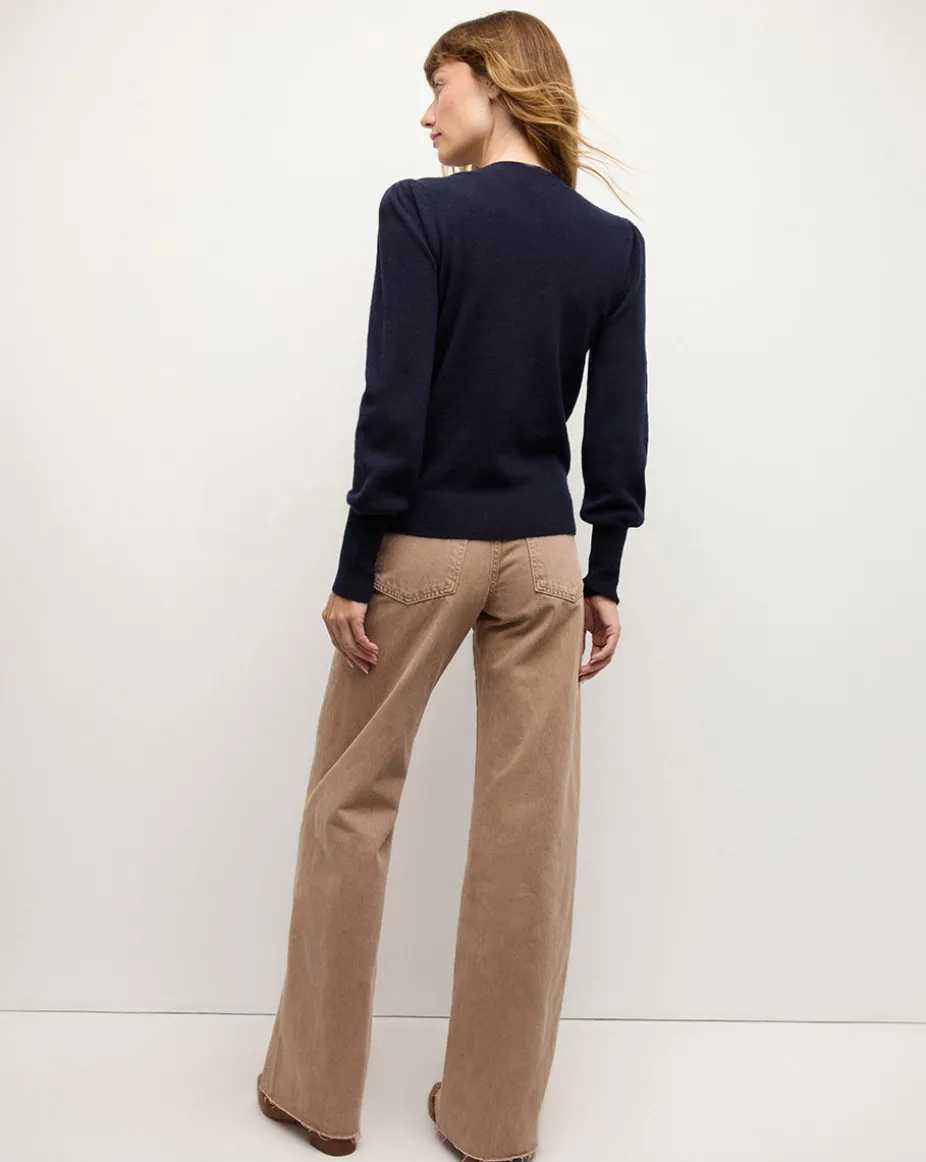 Nelia Cashmere Pullover | Button Accent in Navy