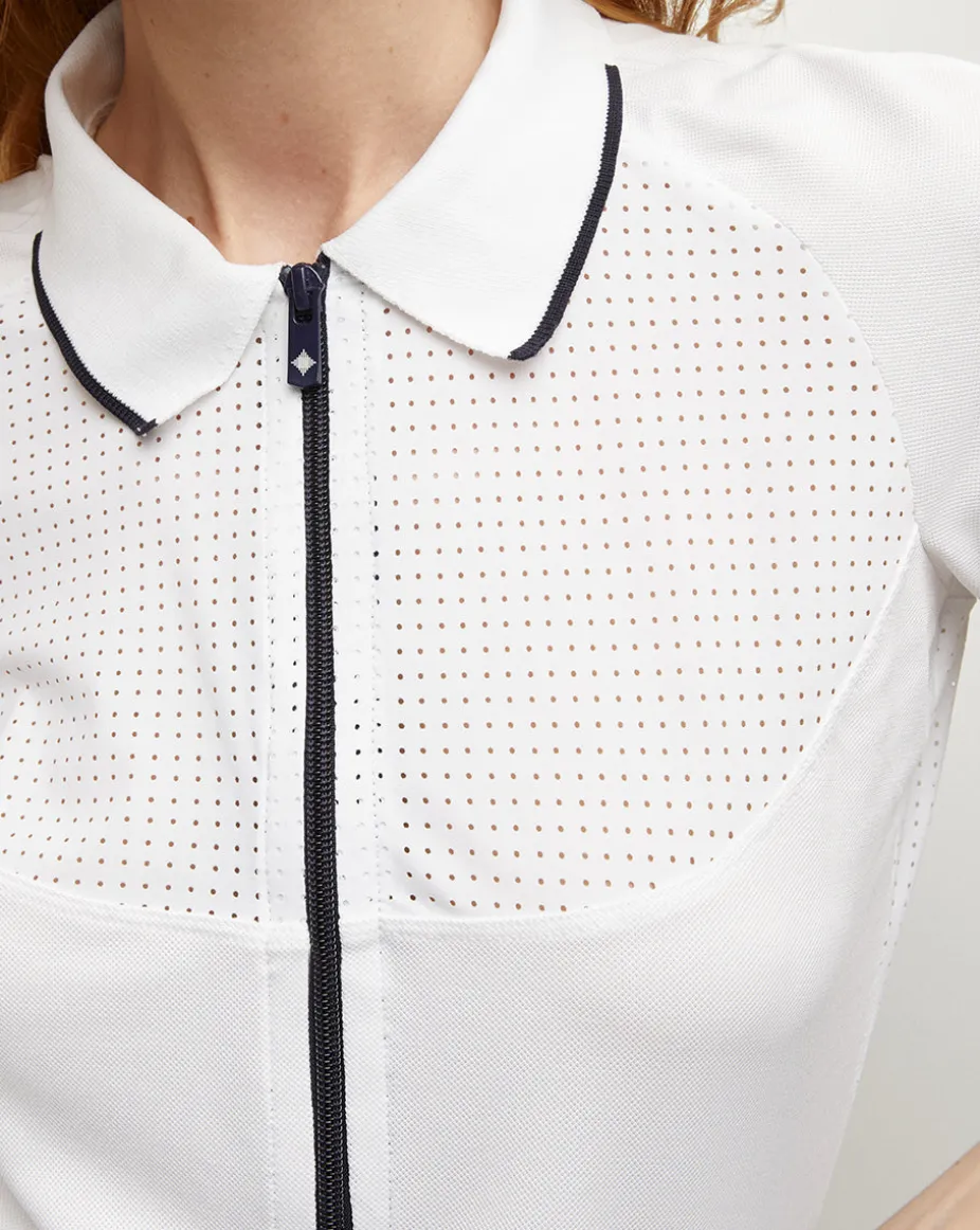 Performance Mesh Polo in White/Navy