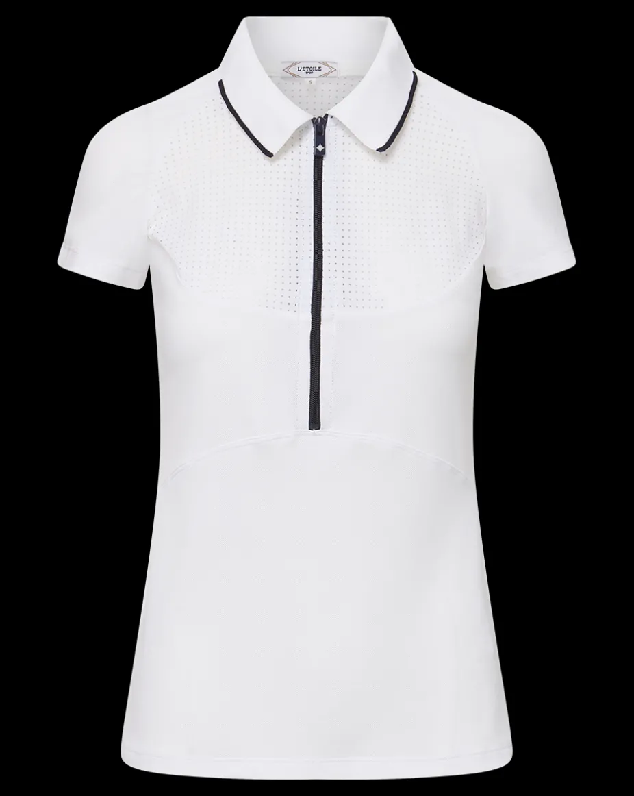 Performance Mesh Polo in White/Navy