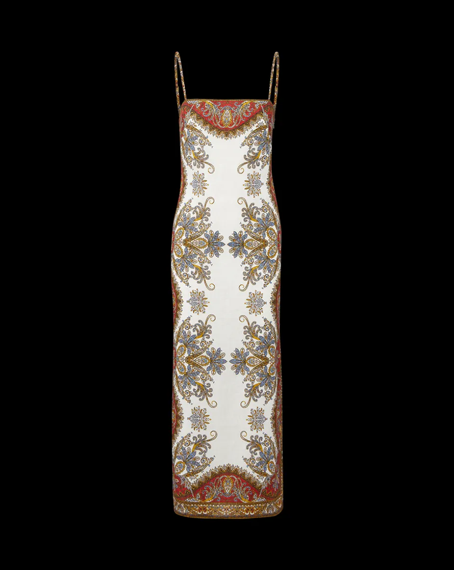 Petra Linen Maxi Dress in Cream & Red