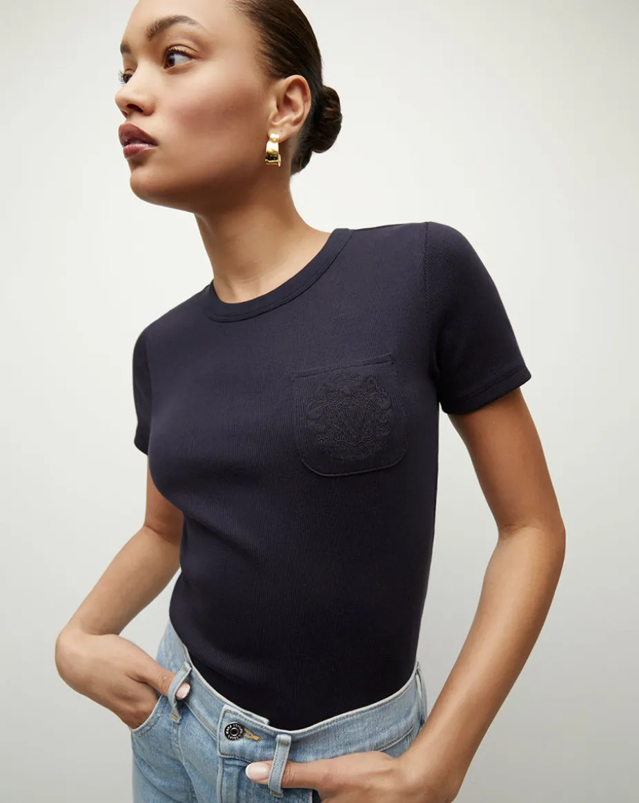 Pruitt Ribbed Tee | Logo Pocket in Navy