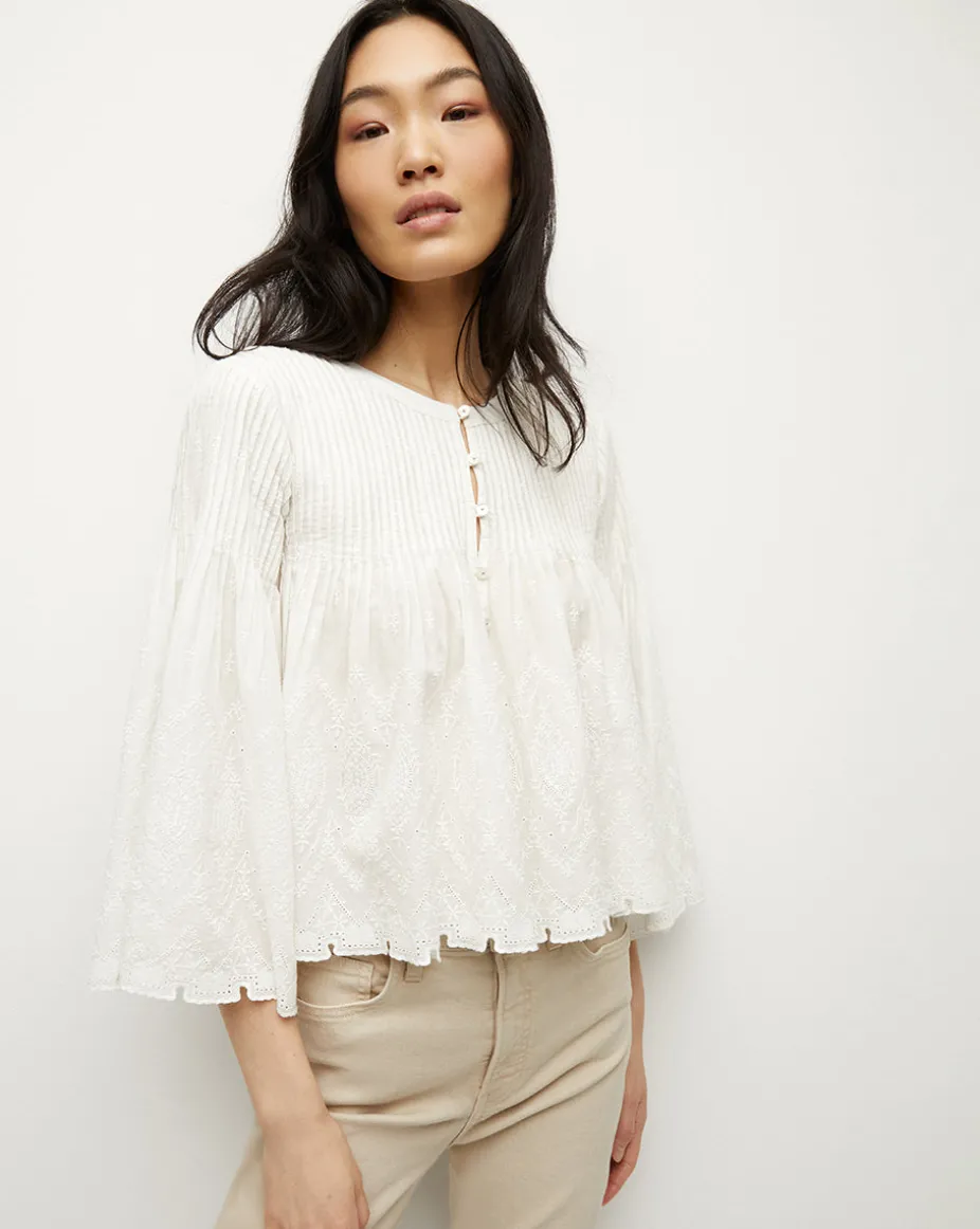 Quimby Bell-Sleeve Cotton Peplum Top