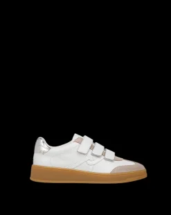 Reagan Velcro Sneakers in White & Silver