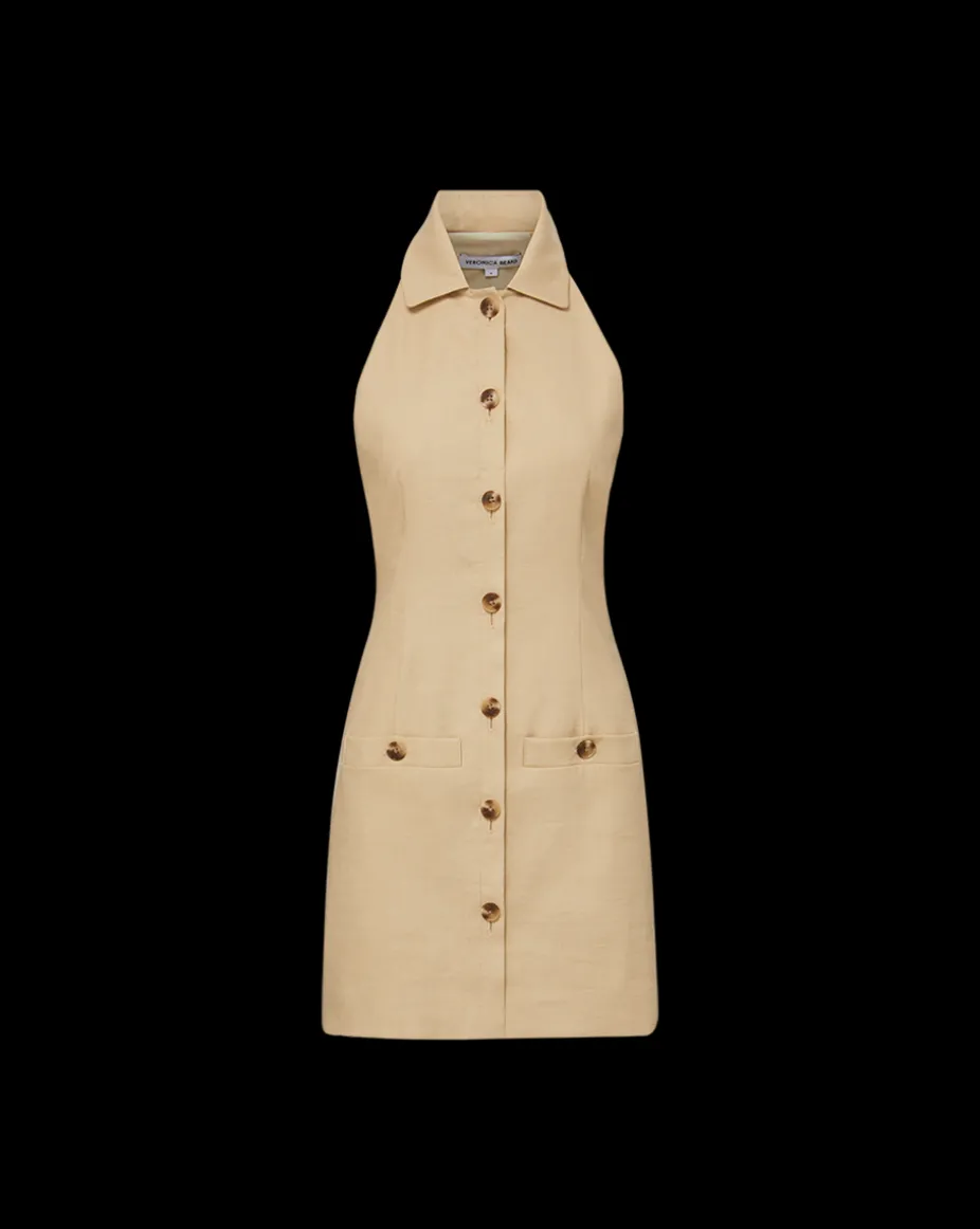Roxanne Stretch-Linen Shirtdress in Stone Khaki