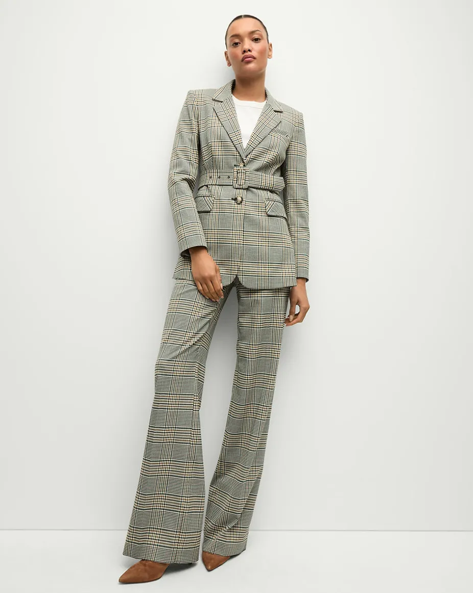 Ryanne Belted Plaid Dickey Jacket in Ecru/Green Multi
