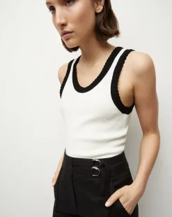 Sandra Ribbed Tank in Ivory/Black