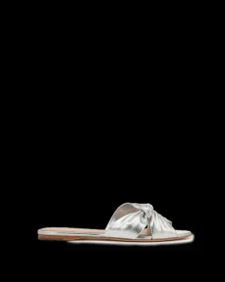 Seraphina Metallic Leather Twist Sandal in Silver