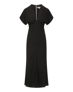 Seymour Black Short-Sleeve Silk Midi Dress