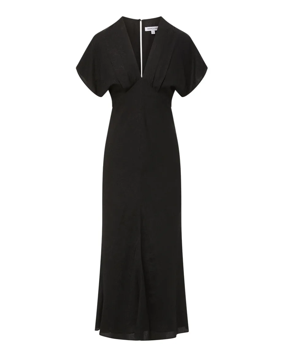 Seymour Black Short-Sleeve Silk Midi Dress