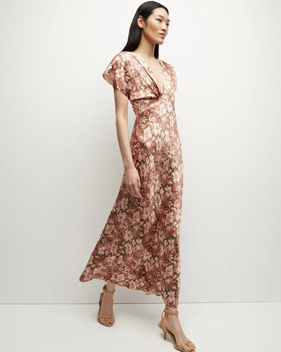 Seymour Stretch-Silk Dress in Deep Ochre Multi