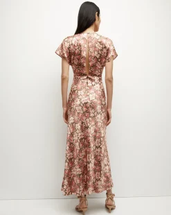 Seymour Stretch-Silk Dress in Deep Ochre Multi