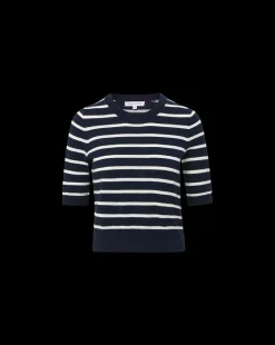 Shana Cashmere Striped Sweater in Navy/Ivory