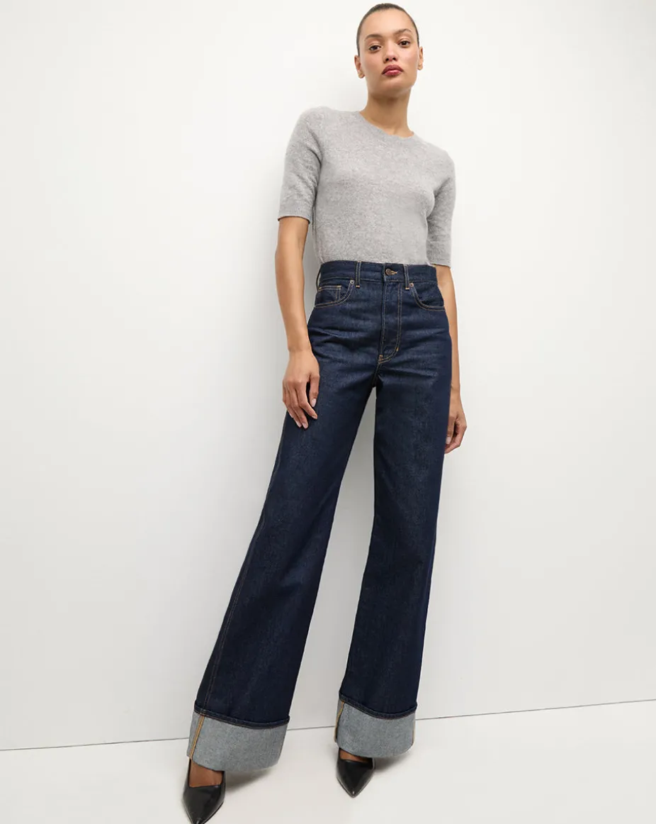 Shana Short Sleeve Cashmere Sweater in Heather Grey