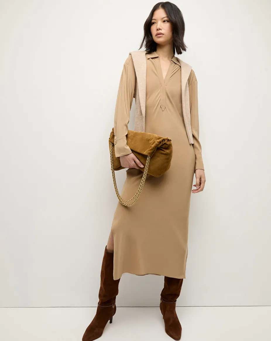 Slouch Shoulder Suede Bag in Acorn