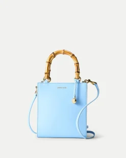 Small Bamboo-Handle Shopper Bag in Light Blue