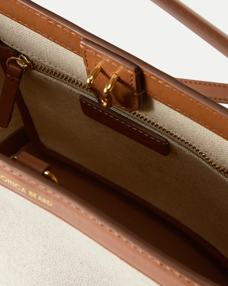 Small Canvas Feedbag in Cream Linen & Tan