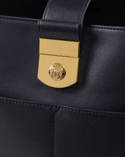 Small Crest Lock Bucket Bag in Navy