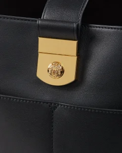 Small Crest Lock Bucket Bag in Black