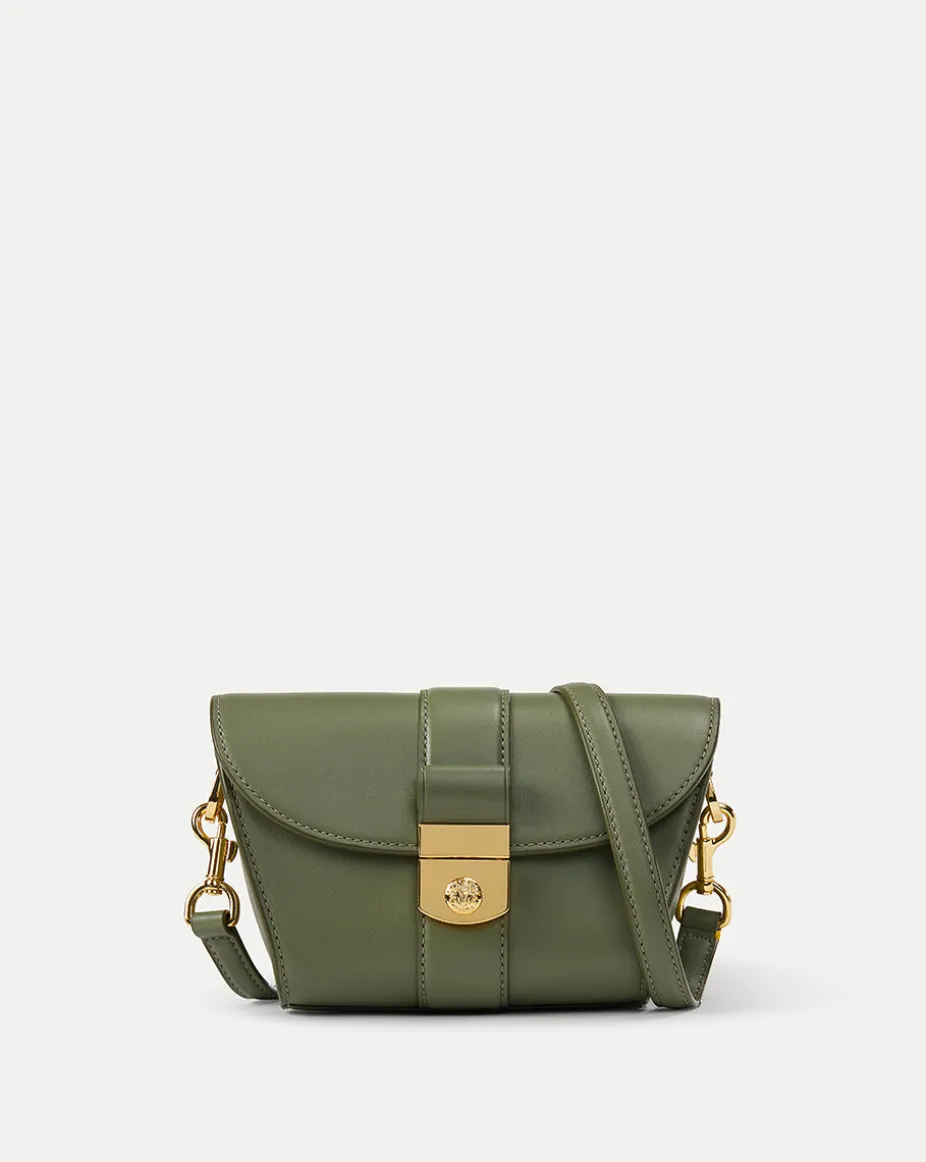 Small Crest Lock Trap Bag in Stone Army