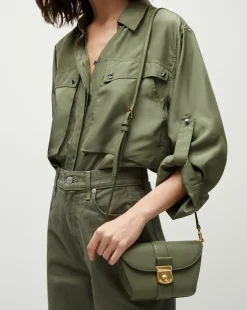 Small Crest Lock Trap Bag in Stone Army
