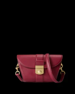 Small Crest Lock Trap Bag in Burgundy