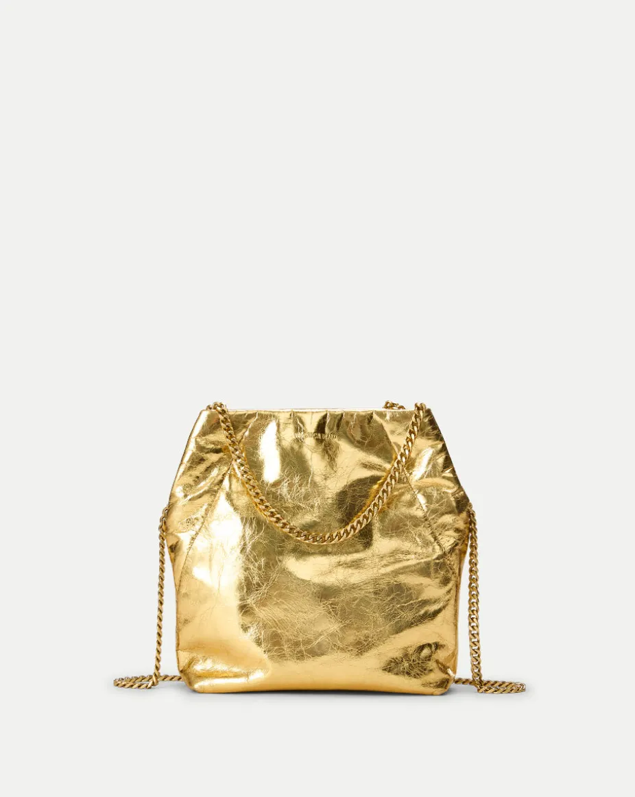 Small Metallic Slouch Shoulder Bag in Antique Gold
