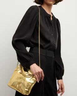 Small Metallic Slouch Shoulder Bag in Antique Gold