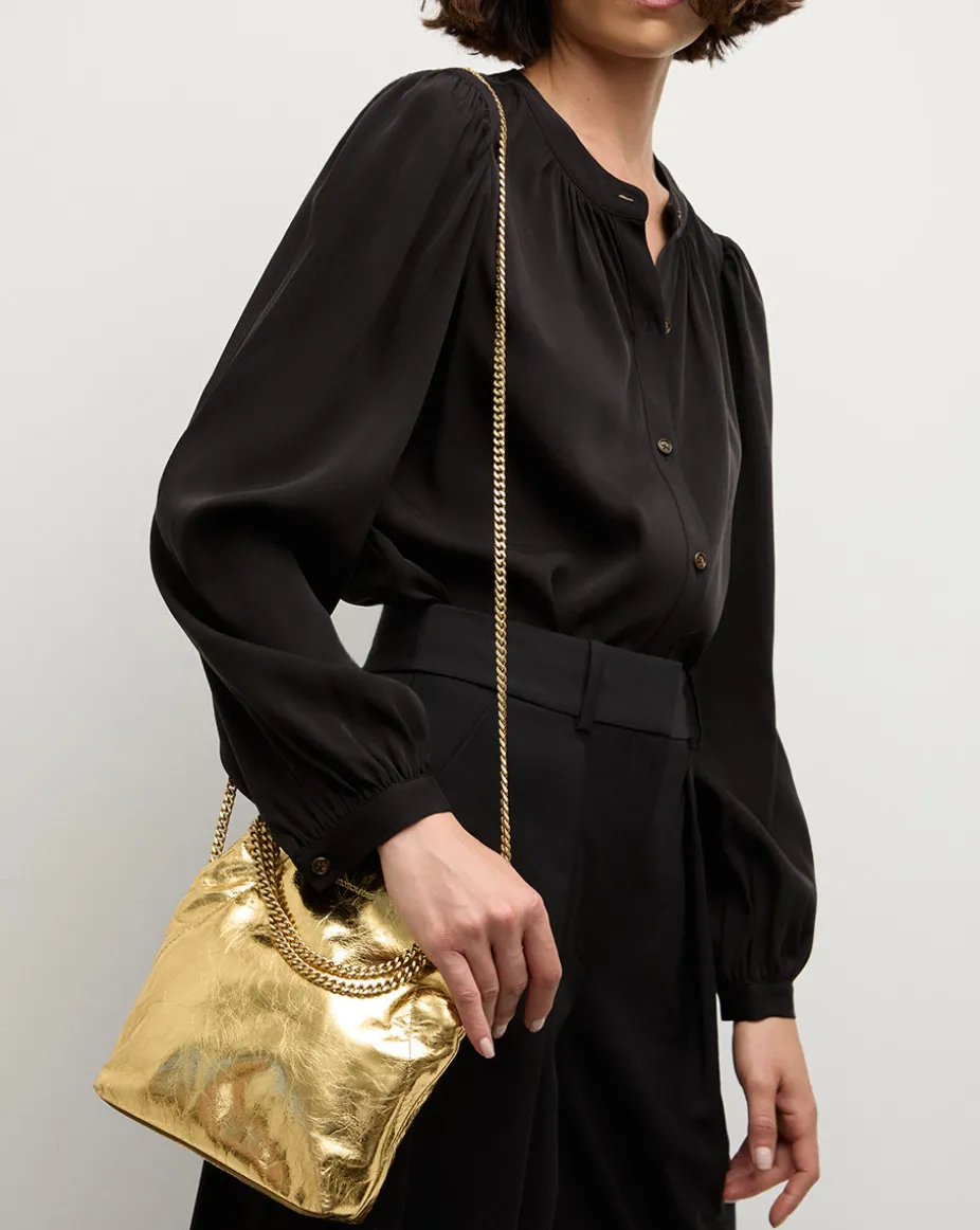 Small Metallic Slouch Shoulder Bag in Antique Gold