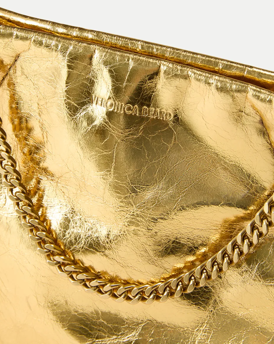 Small Metallic Slouch Shoulder Bag in Antique Gold