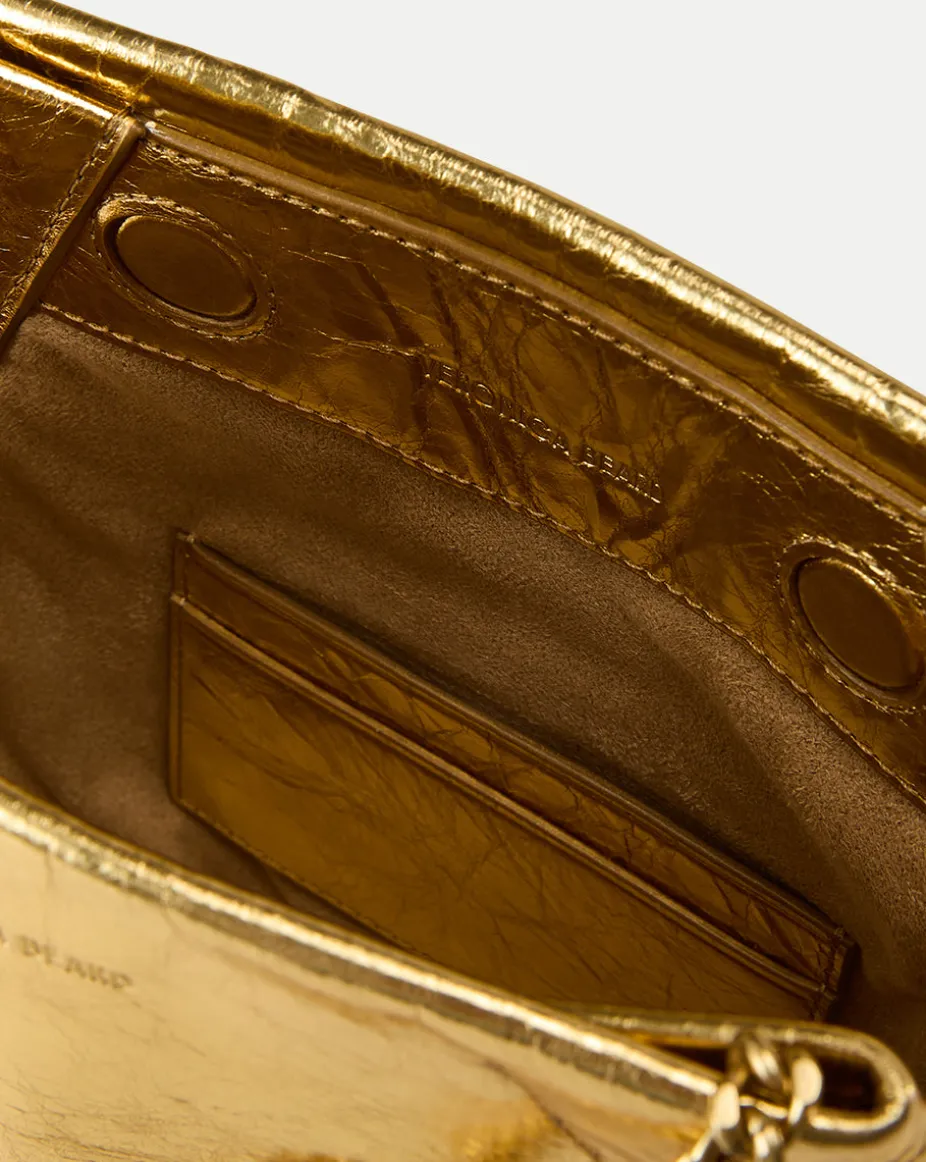 Small Metallic Slouch Shoulder Bag in Antique Gold