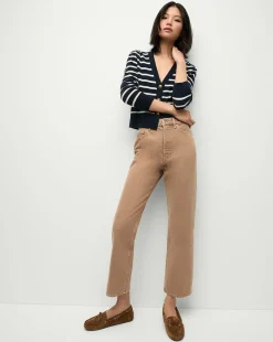 Solene Cashmere Striped Cardigan in Navy