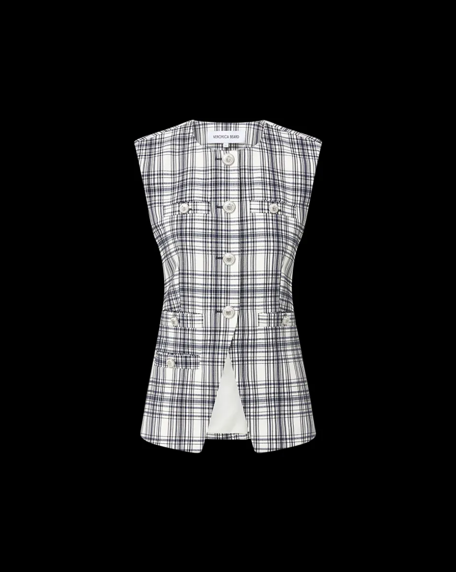 Tamara Plaid Vest in Ivory & Navy