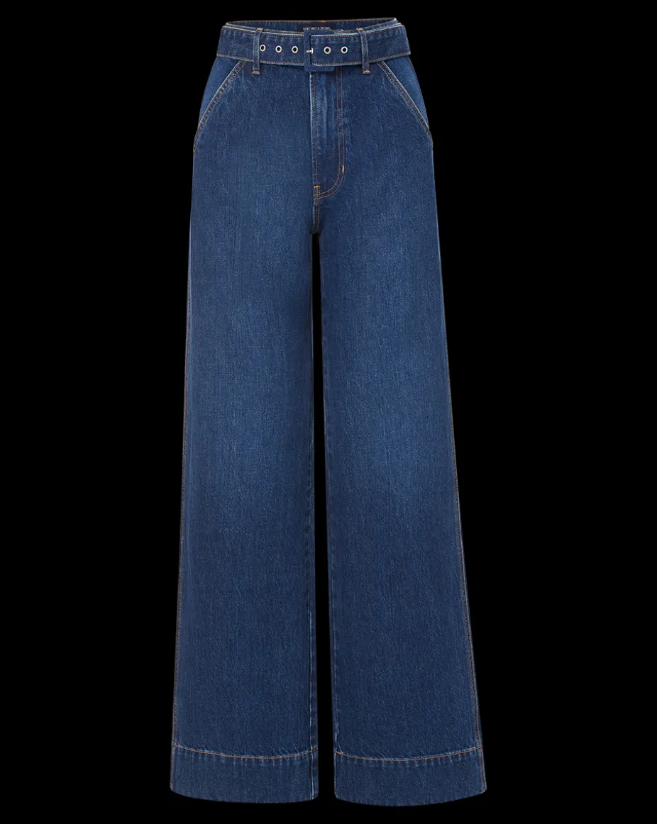 Taylor Belted Wide-Leg Jean in Dusted Oxford