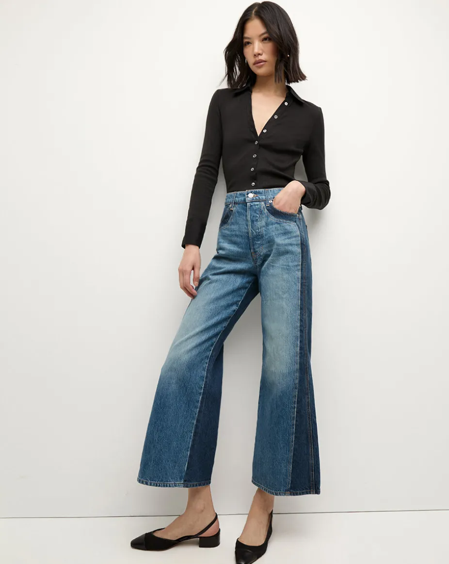 Taylor Two-Tone Cropped Wide-Leg Jean in Blue