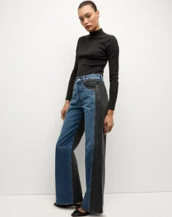 Taylor Two-Tone Wide-Leg Jean in Blue Moon Colorblock