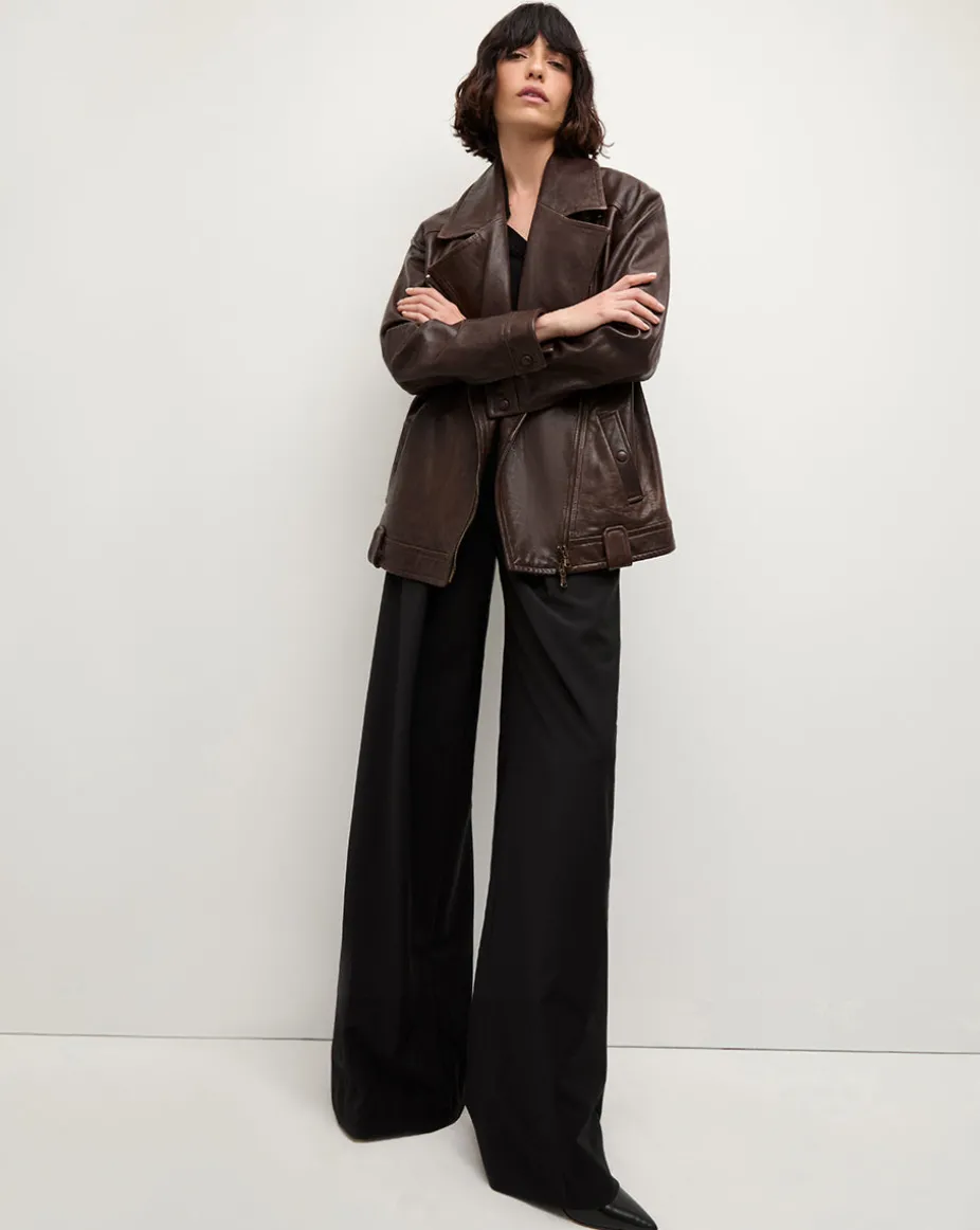 Thandie Leather Dickey Jacket in Dark Brown
