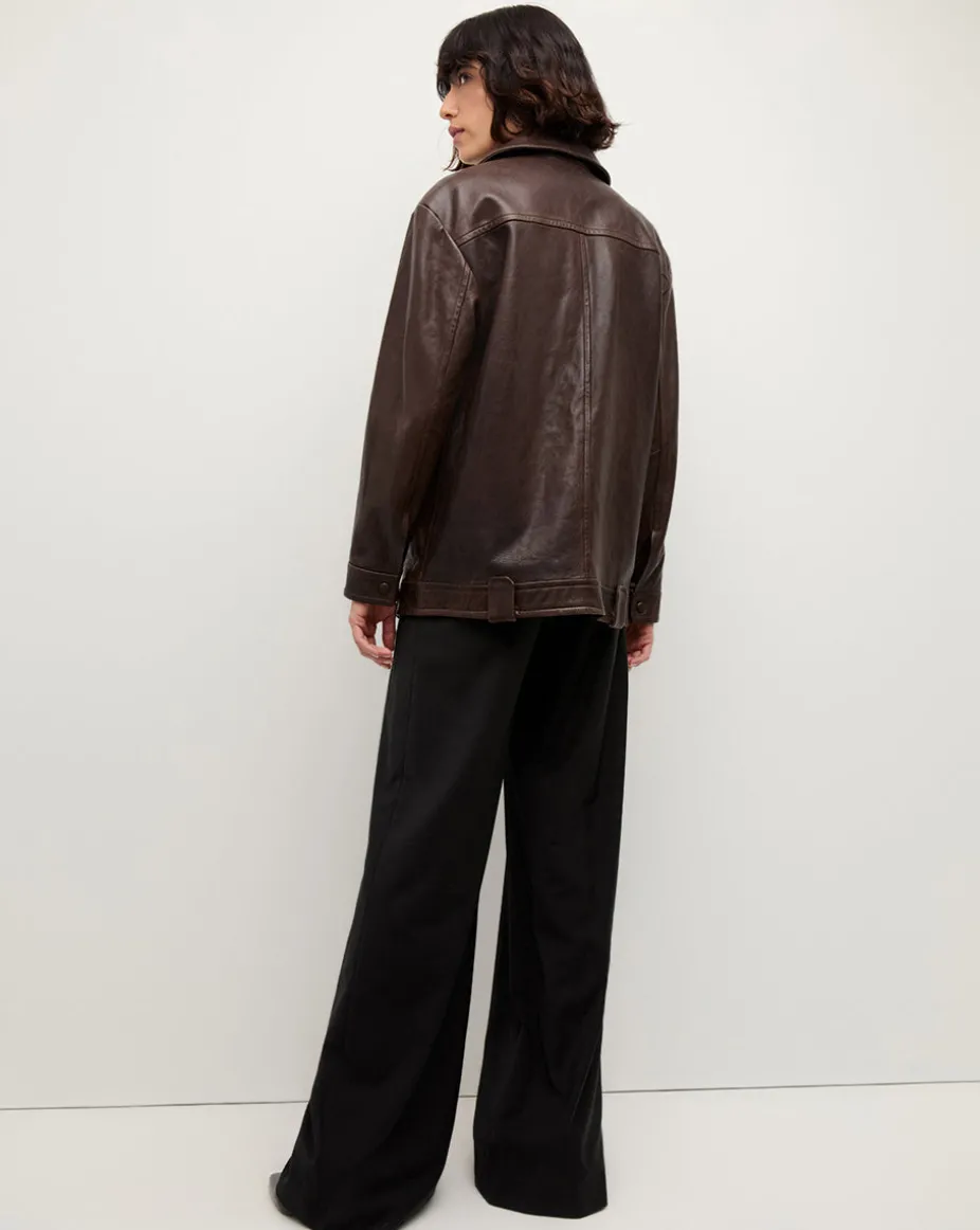 Thandie Leather Dickey Jacket in Dark Brown
