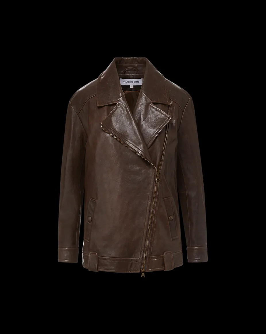 Thandie Leather Dickey Jacket in Dark Brown