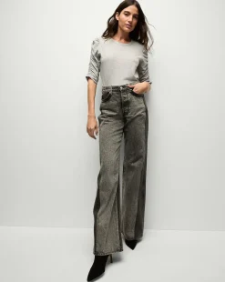 Waldorf Ruched-Sleeve Tee in Heather Grey