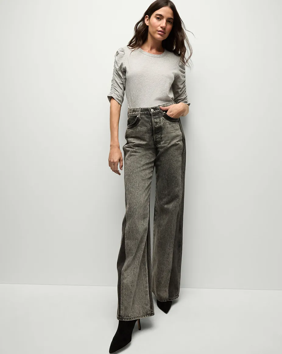 Waldorf Ruched-Sleeve Tee in Heather Grey