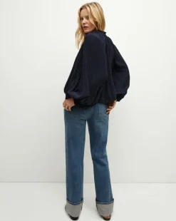 Walker Pleated Top in Navy