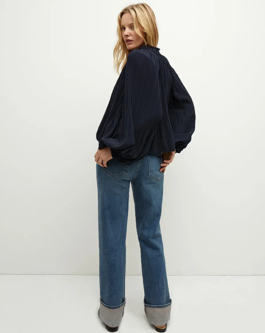 Walker Pleated Top in Navy